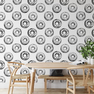 Donut Desenli Duvar Kağıdı, Tatlı Lezzetler Line Art Duvar Kağıdı Çocuk Odası Duvar Kağıtları