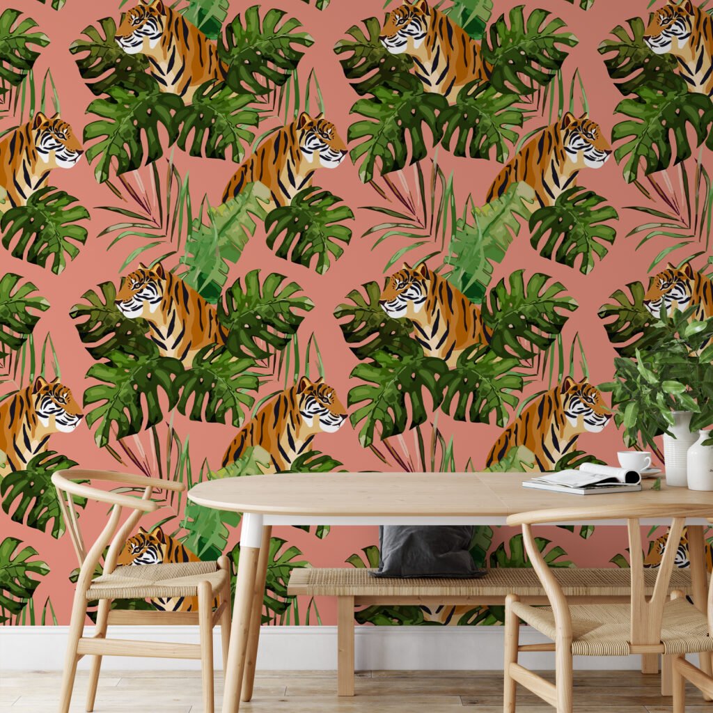 Tropikal Kaplanlar Duvar Kağıdı, Ormanın Büyüsü Tropikal 3D Duvar Posteri Hayvan Motifli Duvar Kağıtları 3