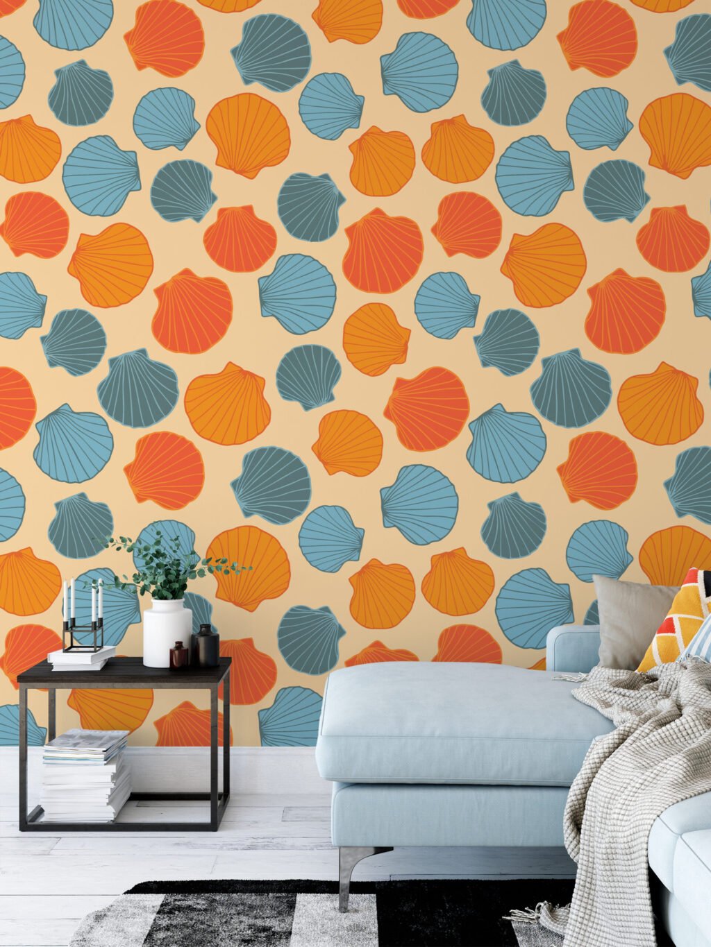 Retro Renkli Deniz Kabukları Desenli Duvar Kağıdı, Geometrik Deniz Kabuğu Figürlü Duvar Posteri Geometrik Duvar Kağıtları 3