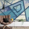 Modern Mavi Sıçramalar ile Büyük Geometrik Duvar Kağıdı, Mavi Açılı Desenli 3D Duvar Posteri