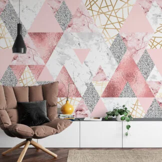 Gri ve Pembe Geometrik Şekilli Duvar Kağıdı, Buz Dokulu Modern Üçgen 3D Duvar Kağıdı Geometrik Duvar Kağıtları