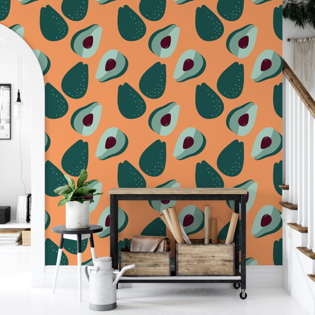 Avokado Meyve Desenli Duvar Kağıdı, Modern Mutfak Temalı 3D Duvar Kağıdı Yiyecek & İçecek Duvar Kağıtları 3