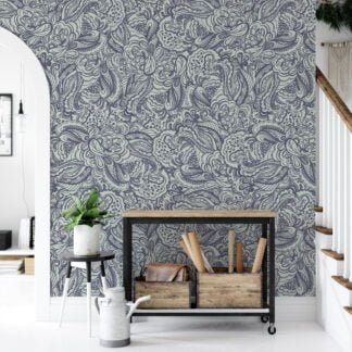 Damask Desen Line Art Duvar Kağıdı, Vintage İlhamlı Paisley Duvar Kağıdı Line Art Duvar Kağıdı