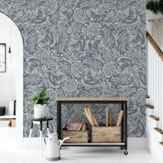 Damask Desen Line Art Duvar Kağıdı, Vintage İlhamlı Paisley Duvar Kağıdı Line Art Duvar Kağıdı