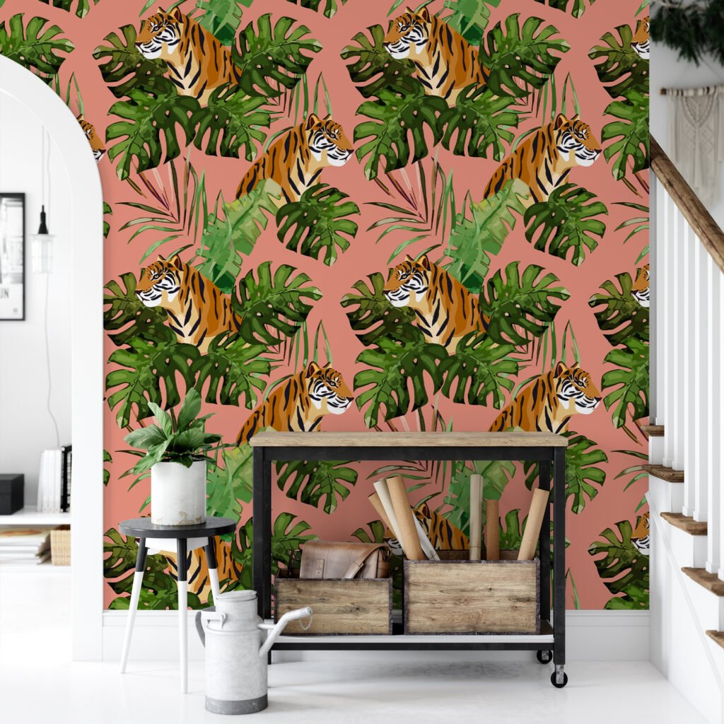 Tropikal Kaplanlar Duvar Kağıdı, Ormanın Büyüsü Tropikal 3D Duvar Posteri Hayvan Motifli Duvar Kağıtları 6
