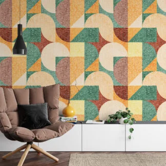 Büyük Geometrik 70’ler Duvar Kağıdı, Sanatsal Geometrik Birleşim 3D Duvar Posteri Geometrik Duvar Kağıtları