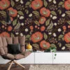 Koyu Çiçekli Paisley Duvar Kağıdı, Vintage Kızıl Botanik 3D Duvar Kağıdı - Görsel 2