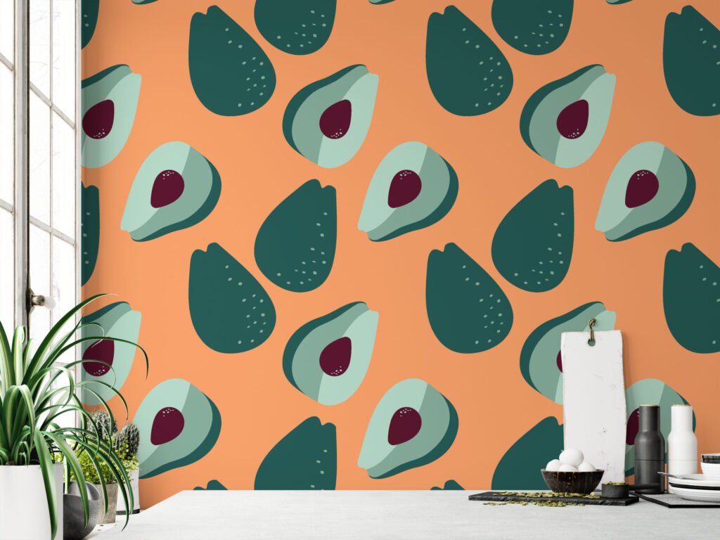 Avokado Meyve Desenli Duvar Kağıdı, Modern Mutfak Temalı 3D Duvar Kağıdı Yiyecek & İçecek Duvar Kağıtları 4
