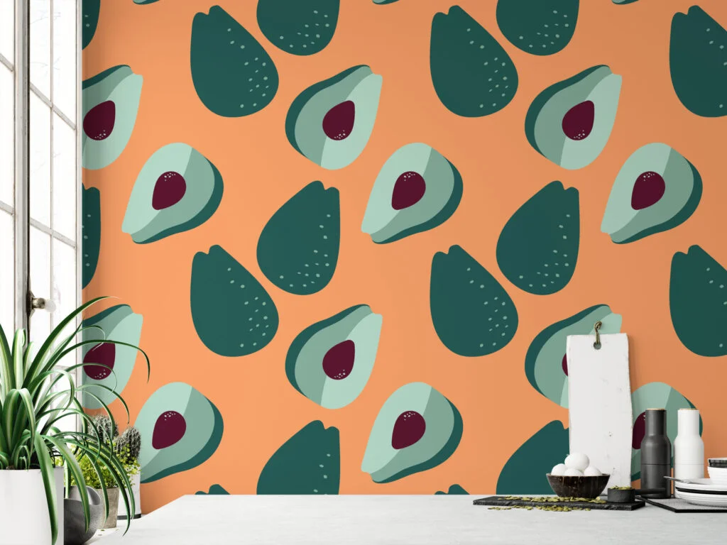 Avokado Meyve Desenli Duvar Kağıdı, Modern Mutfak Temalı 3D Duvar Kağıdı Yiyecek & İçecek Duvar Kağıtları 4