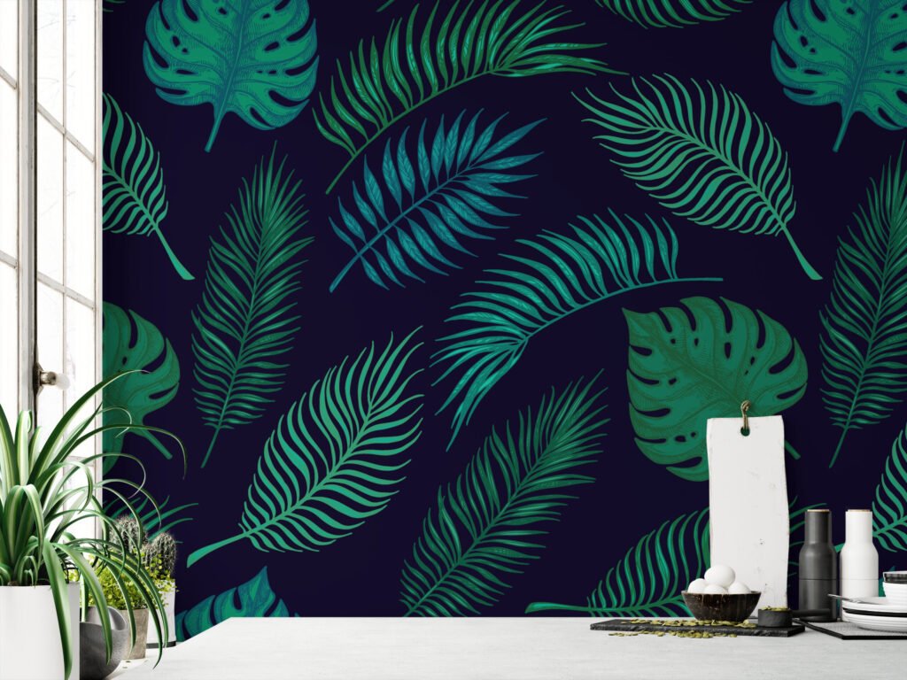Tropikal Yapraklar Duvar Kağıdı, Egzotik Botanik Yapraklar 3D Duvar Posteri Tropikal Duvar Kağıtları 3