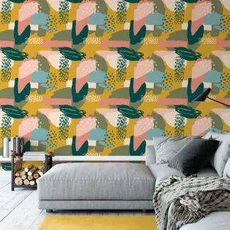 Soyut Flat Art Tropikal Tasarım Duvar Kağıdı, Geometrik Şekilli 3D Duvar Kağıdı Geometrik Duvar Kağıtları
