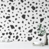Koyu Gri Blok Desenli Duvar Kağıdı, Minimalist Terrazzo Siyah & Beyaz 3D Duvar Kağıdı - Görsel 4