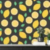 Flat Art Limon Deseni Mint Arka Planlı Duvar Kağıdı, Canlı Limon Bahçesi 3D Duvar Kağıdı - Görsel 2