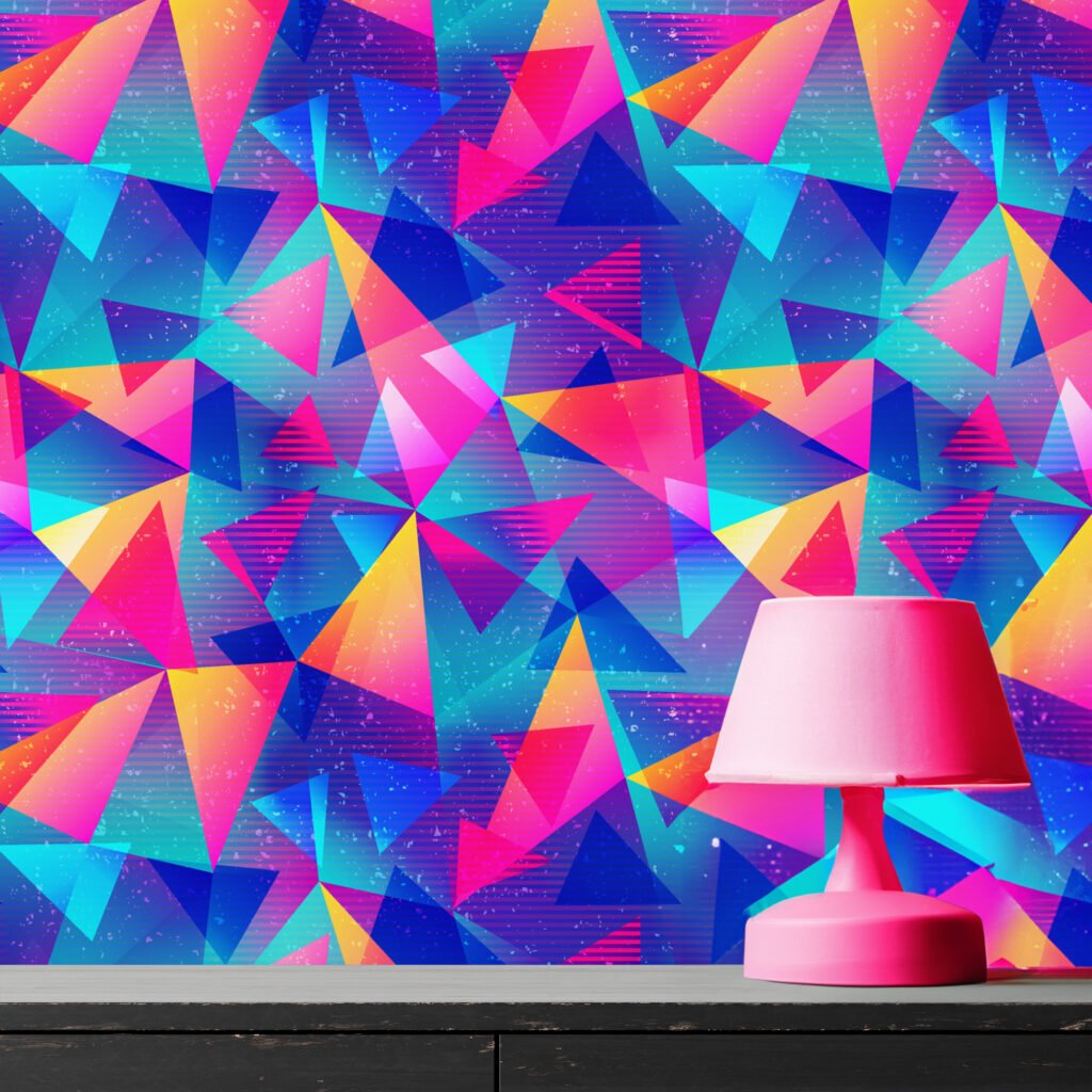Retro Tarzı Soyut Renkli Üçgenler Duvar Kağıdı, Elektrikli Retro Duvar Kağıdı Geometrik Duvar Kağıtları 2