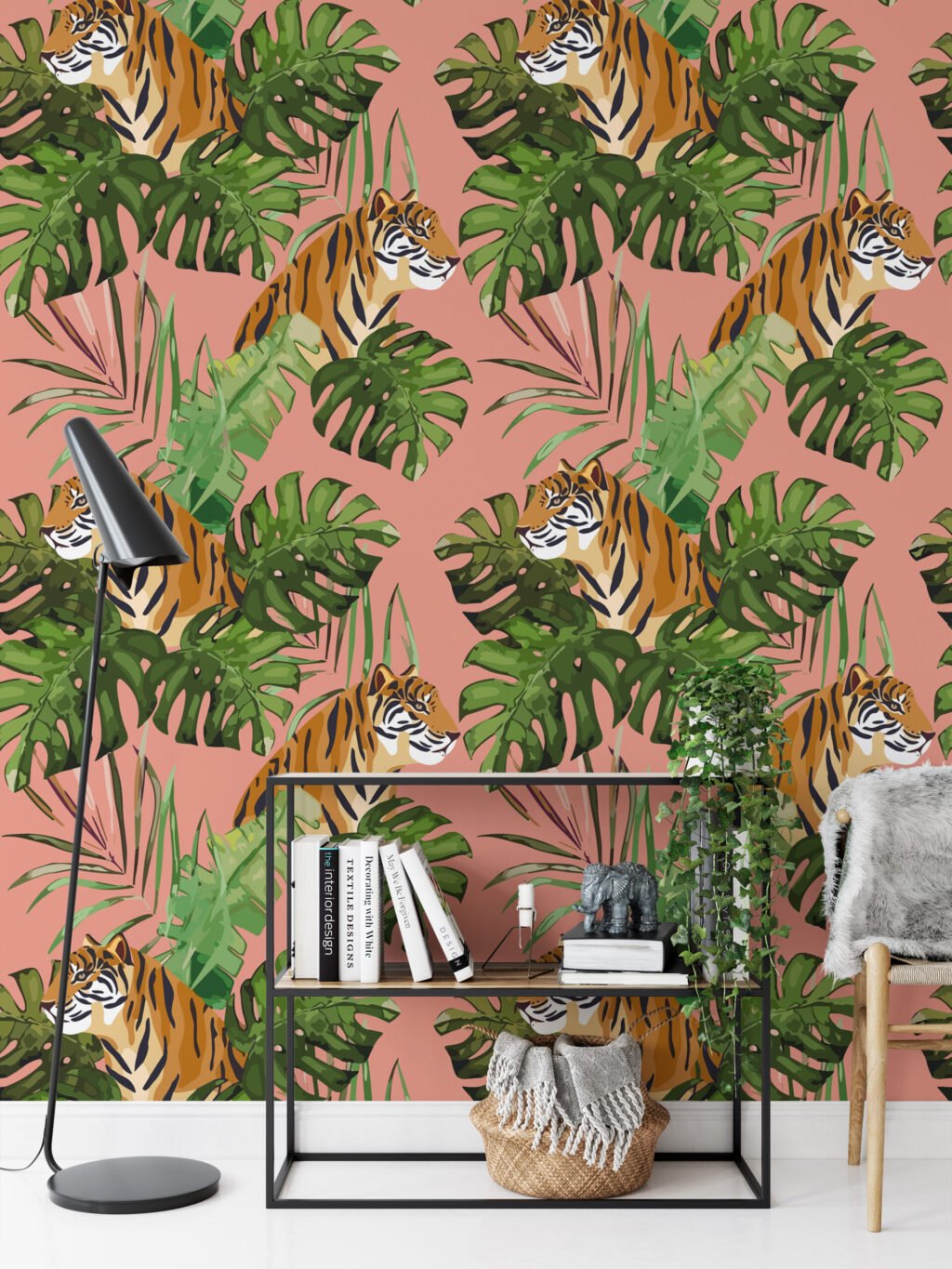 Tropikal Kaplanlar Duvar Kağıdı, Ormanın Büyüsü Tropikal 3D Duvar Posteri Hayvan Motifli Duvar Kağıtları 5