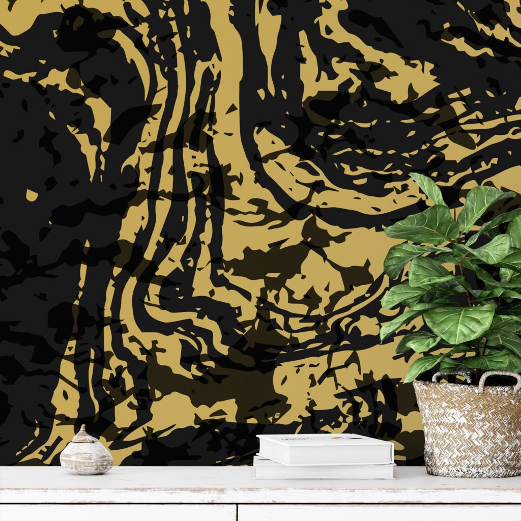Siyah ve Altın Soyut Tasarım Duvar Kağıdı, Mermer Sarmal Desenli 3D Duvar Kağıdı Mermer Duvar Kağıtları 2