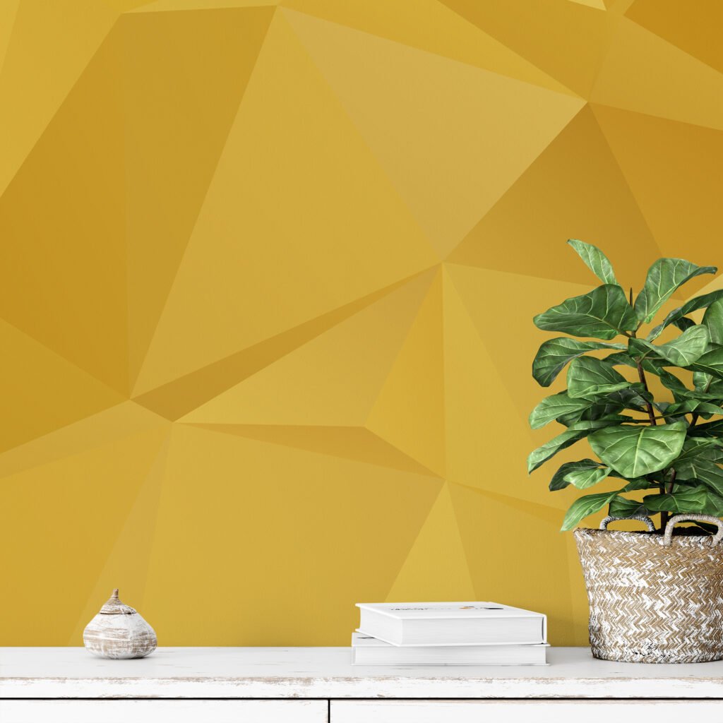 Sarı Soyut Üçgenler Geometrik Desen Duvar Kağıdı, Modern 3D Duvar Kağıdı Geometrik Duvar Kağıtları 3