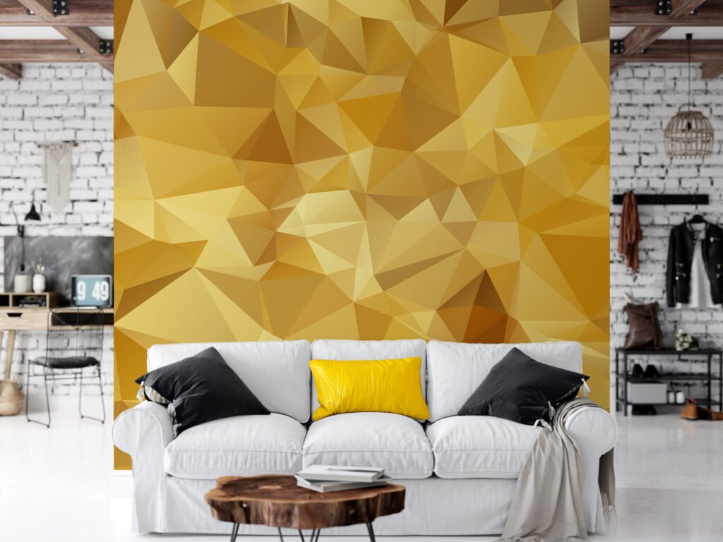 Soyut Sarı Şekiller Duvar Kağıdı, Geometrik Sarı Renk Duvar Kağıdı 3D Duvar Kağıtları 2
