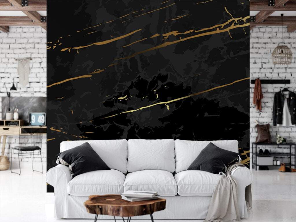 Siyah ve Altın Desen Duvar Kağıdı, Lüks Mermer 3D Duvar Kağıdı Mermer Duvar Kağıtları 4