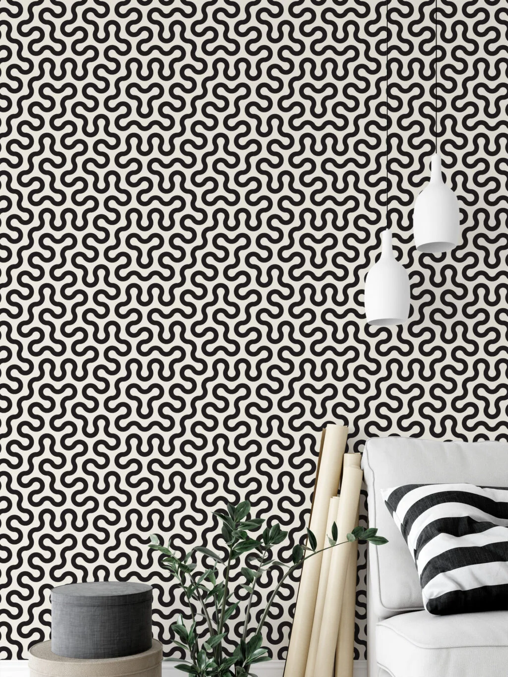 Soyut Dalgalı Çizgiler Desenli Duvar Kağıdı, Dinamik Labirent Geometrik Duvar Kağıdı Geometrik Duvar Kağıtları 3