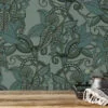 Koyu Salbei Renkli Çiçekli Damask Stil Duvar Kağıdı, Zarif Art Deco 3D Duvar Posteri - Görsel 2