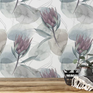 Sulu Boya Tarzı Çiçek Duvar Kağıdı, Huzurlu Protea Çiçekleri 3D Duvar Posteri Çiçekli Duvar Kağıtları