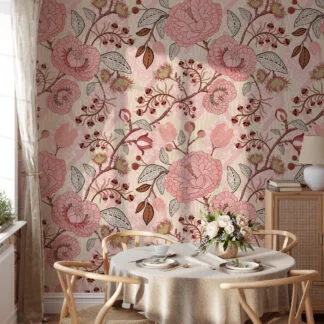 Pembe Paisley Damask Tarzı Duvar Kağıdı, Vintage Pembe Gül Bahçesi Duvar Posteri Çiçekli Duvar Kağıtları