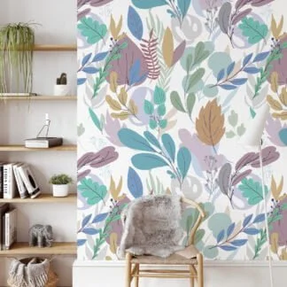 Düz Soyut Yapraklar ve Dallar Duvar Kağıdı, Soft Pastel Yaprak Desenli Duvar Kağıdı Yaprak Desenli Duvar Kağıtları