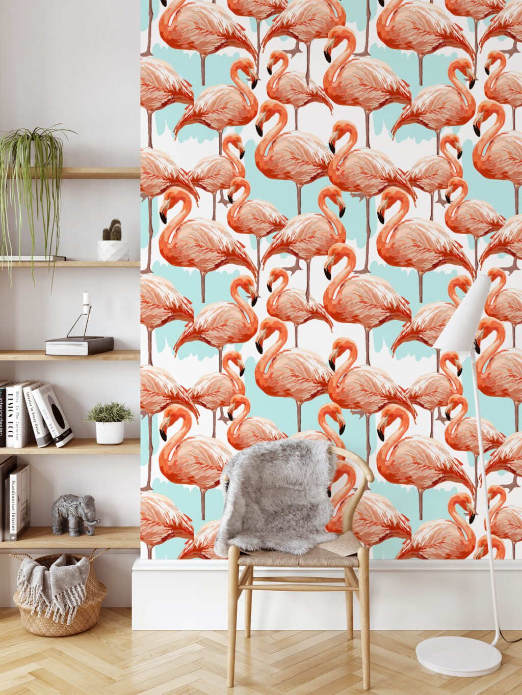 Zarif Soyut Flamingo Desenli Duvar Kağıdı, Tropikal Pembe Duvar Posteri Hayvan Motifli Duvar Kağıtları 5