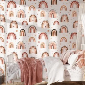 Boho Gökkuşağı ve Yıldızlar Duvar Kağıdı, Soyut Çocuk Odası 3D Duvar Posteri Bebek Odası Duvar Kağıtları