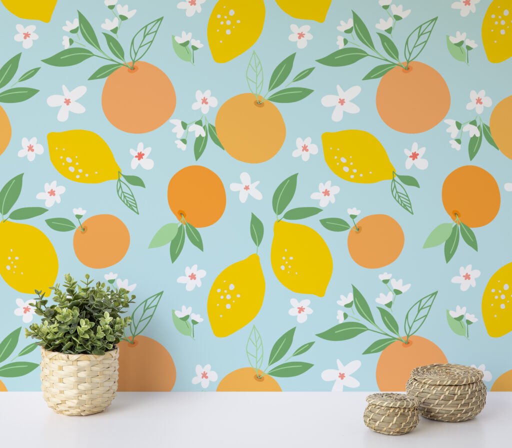 Portakallar ve Limonlar Duvar Kağıdı, Narenciye Çiçekleri 3D Duvar Kağıdı Yiyecek & İçecek Duvar Kağıtları 5