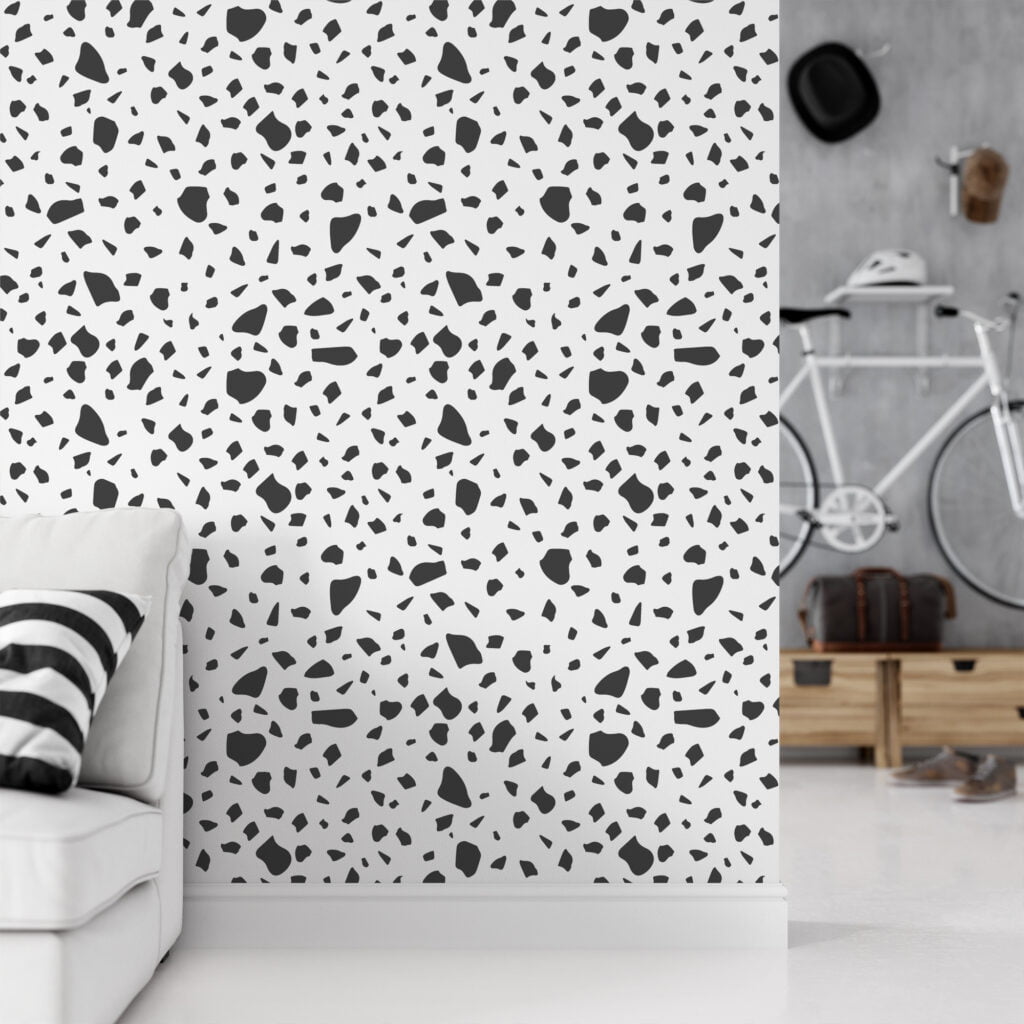 Koyu Gri Blok Desenli Duvar Kağıdı, Minimalist Terrazzo Siyah & Beyaz 3D Duvar Kağıdı Geometrik Duvar Kağıtları 4
