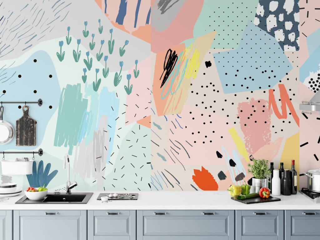 Soyut Fırça Lekeleri ve Pastel Renklerle Şekiller Duvar Kağıdı Bebek Odası Duvar Kağıtları 3