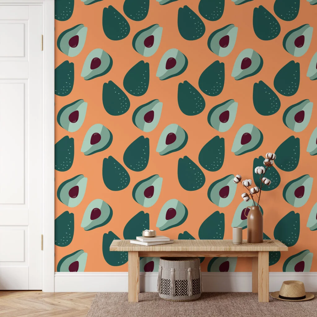 Avokado Meyve Desenli Duvar Kağıdı, Modern Mutfak Temalı 3D Duvar Kağıdı Yiyecek & İçecek Duvar Kağıtları 6