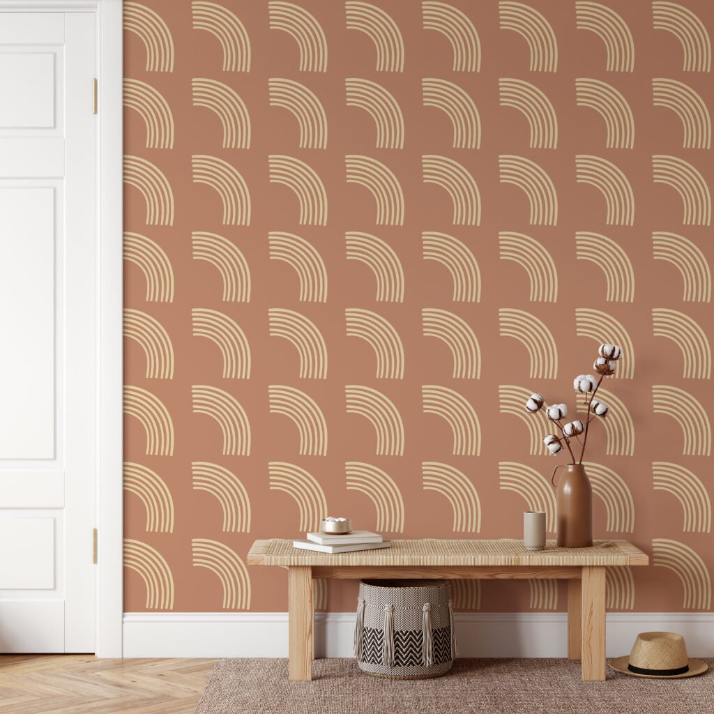 Soyut Boho Desenli Duvar Kağıdı, Minimalist Zarif Terracotta 3D Duvar Posteri Geometrik Duvar Kağıtları 6