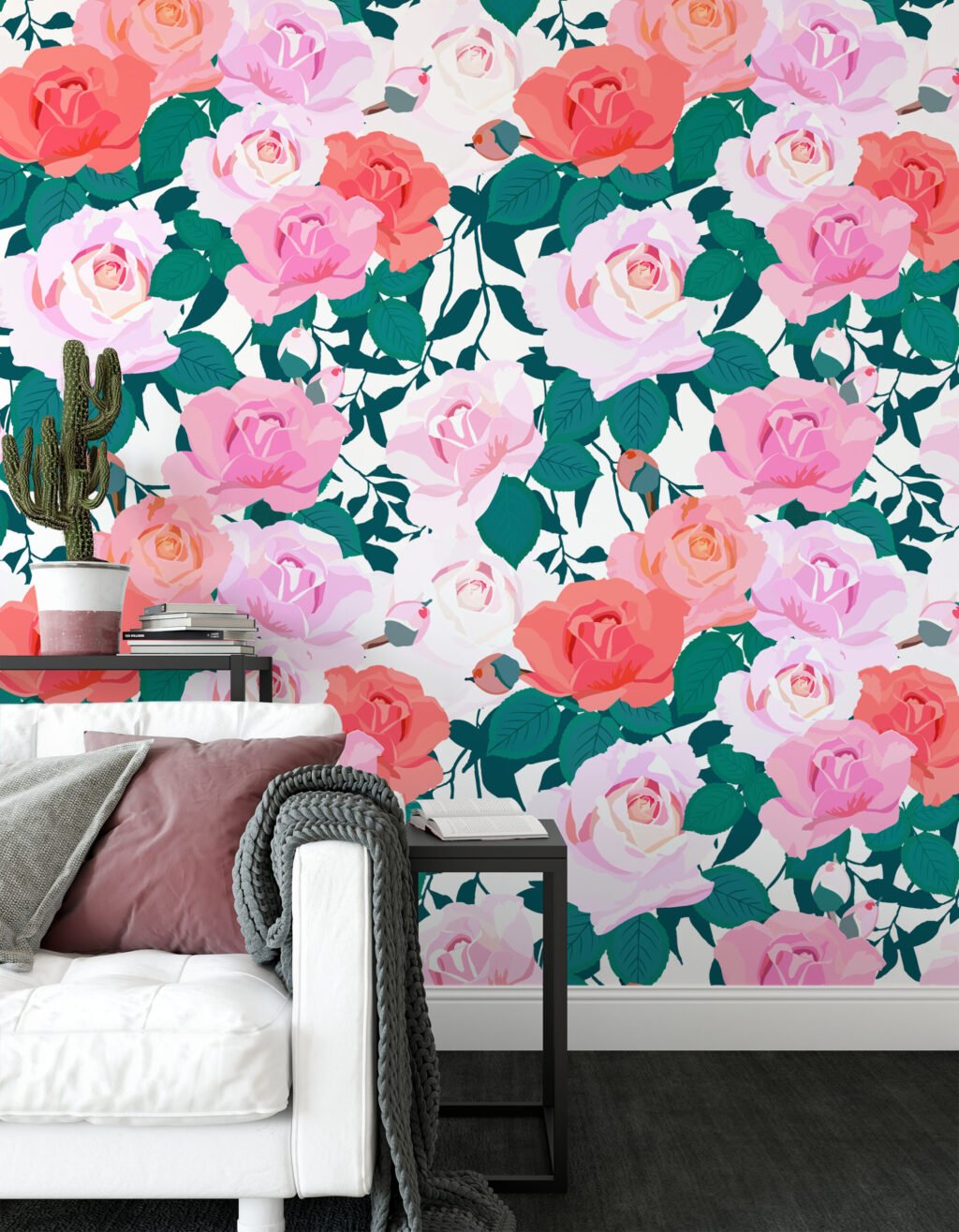Çiçekli Güller Flat Art Duvar Kağıdı, Romantik Gül Bahçesi 3D Duvar Kağıdı Çiçekli Duvar Kağıtları 6