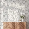 Soyut İnsan Yüzleri Line Art Desen Duvar Kağıdı, Minimalist Sanatsal Duvar Kağıdı - Görsel 5