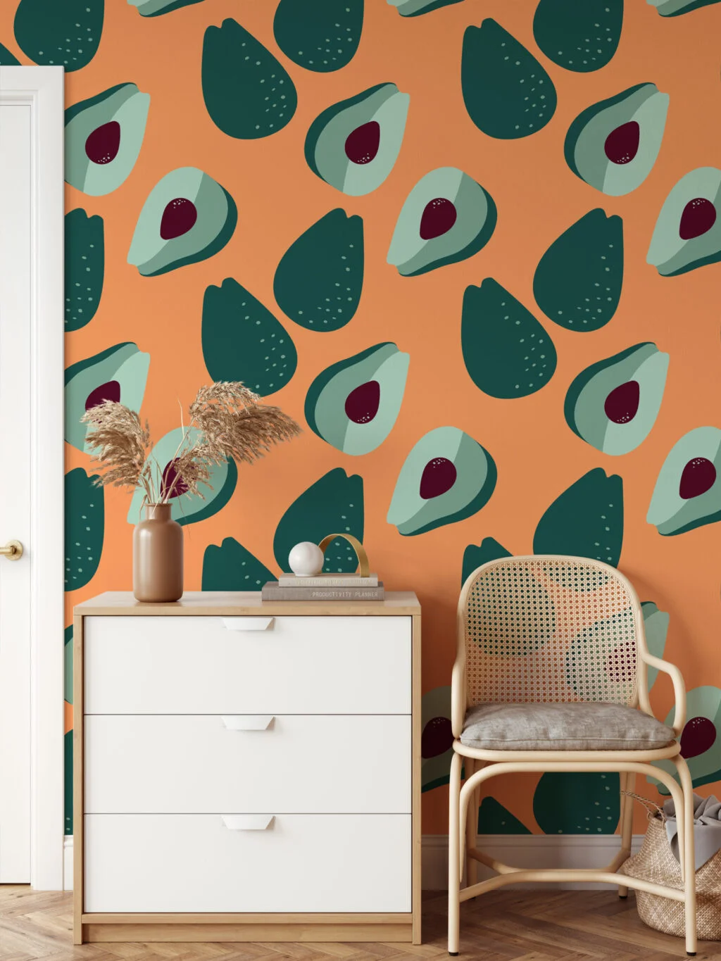Avokado Meyve Desenli Duvar Kağıdı, Modern Mutfak Temalı 3D Duvar Kağıdı Yiyecek & İçecek Duvar Kağıtları 5