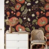Koyu Çiçekli Paisley Duvar Kağıdı, Vintage Kızıl Botanik 3D Duvar Kağıdı - Görsel 5