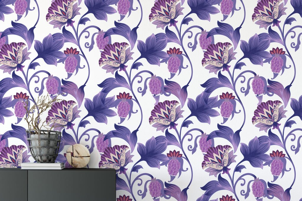 Mor Çiçekli Paisley Duvar Kağıdı, Artistik Mor Çiçek 3D Duvar Kağıdı Çiçekli Duvar Kağıtları 4