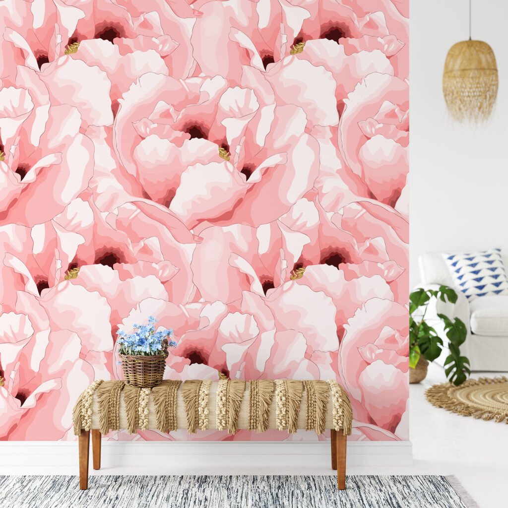 Abstract Soft Şeftali Pembe Çiçekli Duvar Kağıdı, Romantik Çiçek Desenli 3D Duvar Kağıdı Çiçekli Duvar Kağıtları 4
