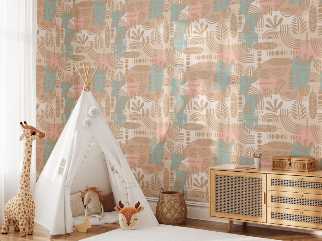 Pastel Boho Duvar Kağıdı, Soft Tonlu Dekor Duvar Posteri Çiçekli Duvar Kağıtları 4