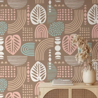 Pastel Renkli Nötr Boho Duvar Kağıdı, Modern Geometrik Soyutlama Duvar Posteri Çiçekli Duvar Kağıtları