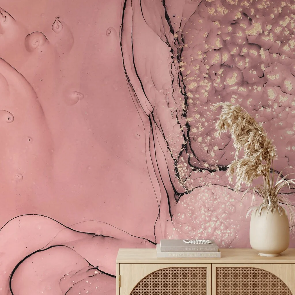 Rose Gold Mürekkep Sanat Duvar Kağıdı, Soft Pembe Kristal Mermer Duvar Kağıdı Mermer Duvar Kağıtları 4