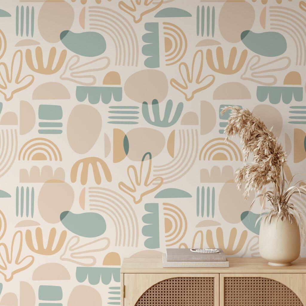 Soyut Boho Duvar Kağıdı, Modern Organik Şekilli 3D Duvar Kağıdı Geometrik Duvar Kağıtları 6