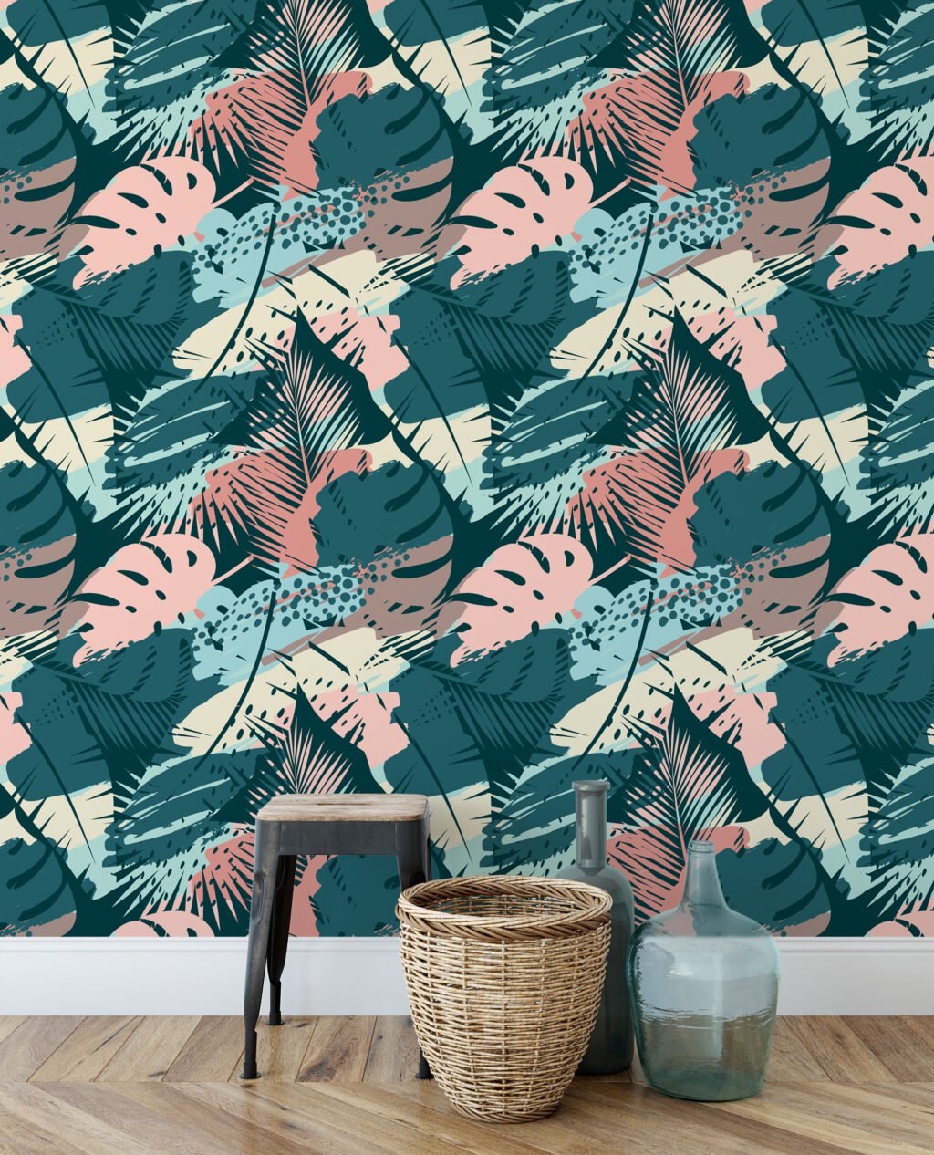 Botanik Siluet Tropikal Duvar Kağıdı, Şık Monstera Yaprak Desenli 3D Duvar Posteri Tropikal Duvar Kağıtları 5
