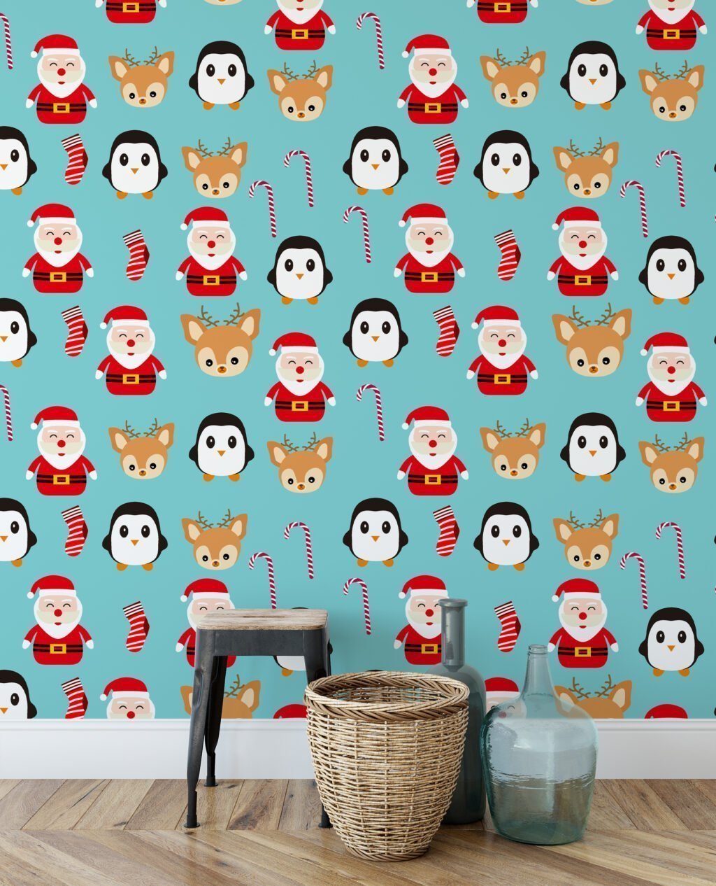 Noel Temalı İkonlar Noel Baba Duvar Kağıdı, Neşeli Noel Karakterleri 3D Duvar Posteri Bebek Odası Duvar Kağıtları 6