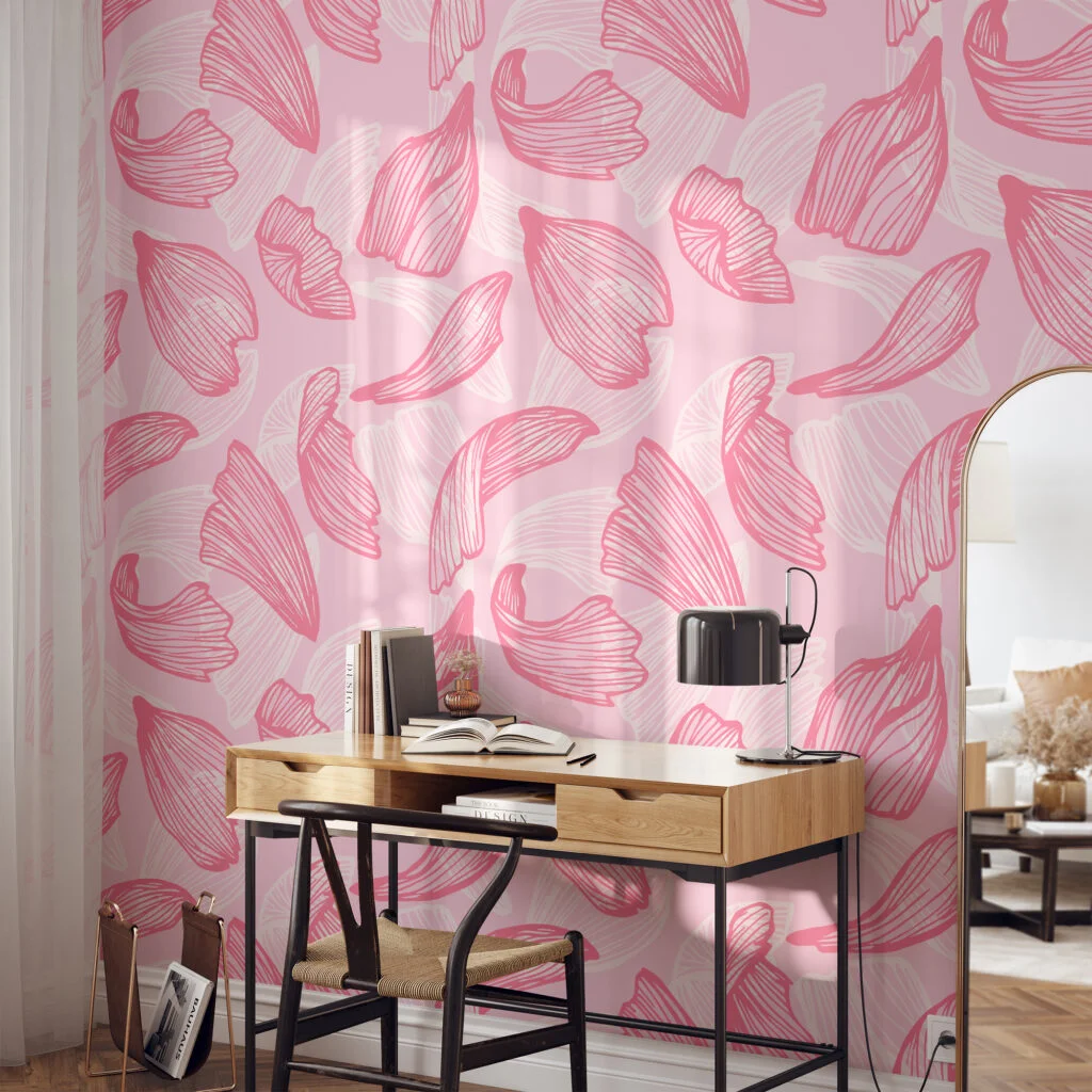 Pembe Soyut Yaprak Desenli Duvar Kağıdı Çiçekli Duvar Kağıtları 3