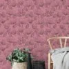 Pembe Arka Planlı Çiçekli Line Art Duvar Kağıdı, Şık Çiçek Tasarımı Duvar Kağıdı