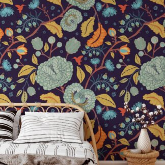 Damask Tarzı Paisley Duvar Kağıdı, Büyülü Gece Bahçesi 3D Duvar Posteri Çiçekli Duvar Kağıtları